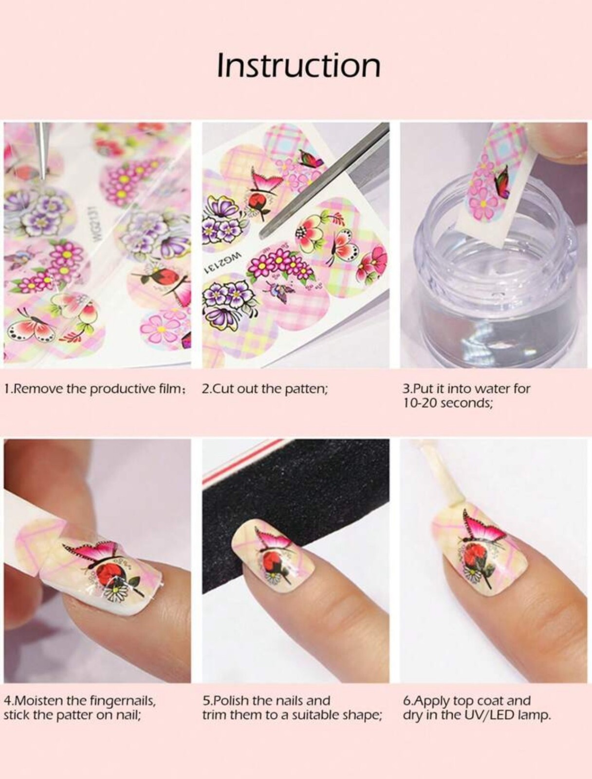 4 Sheets Nail Art Water Decals Cherry Blossom Spring Flowers Floral Pink