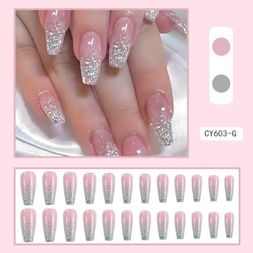 Ombre Pink Press on Nails Medium Coffin Fake Nails Nude False Nails Style-23