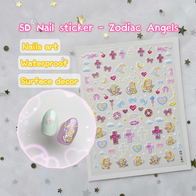 Kawaii Nail Stickers- Cartoon Cute Y2K 5D Manicure Decals/ DIY/ Hello Kitty/pink