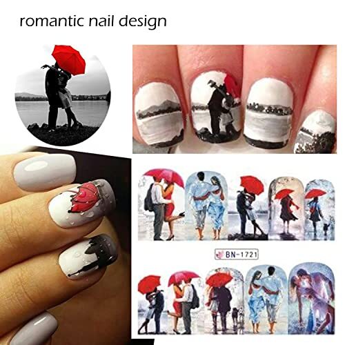 12 Sheets Nail Stickers Love Tower Umbrella Patterns Design Valentine’s Day