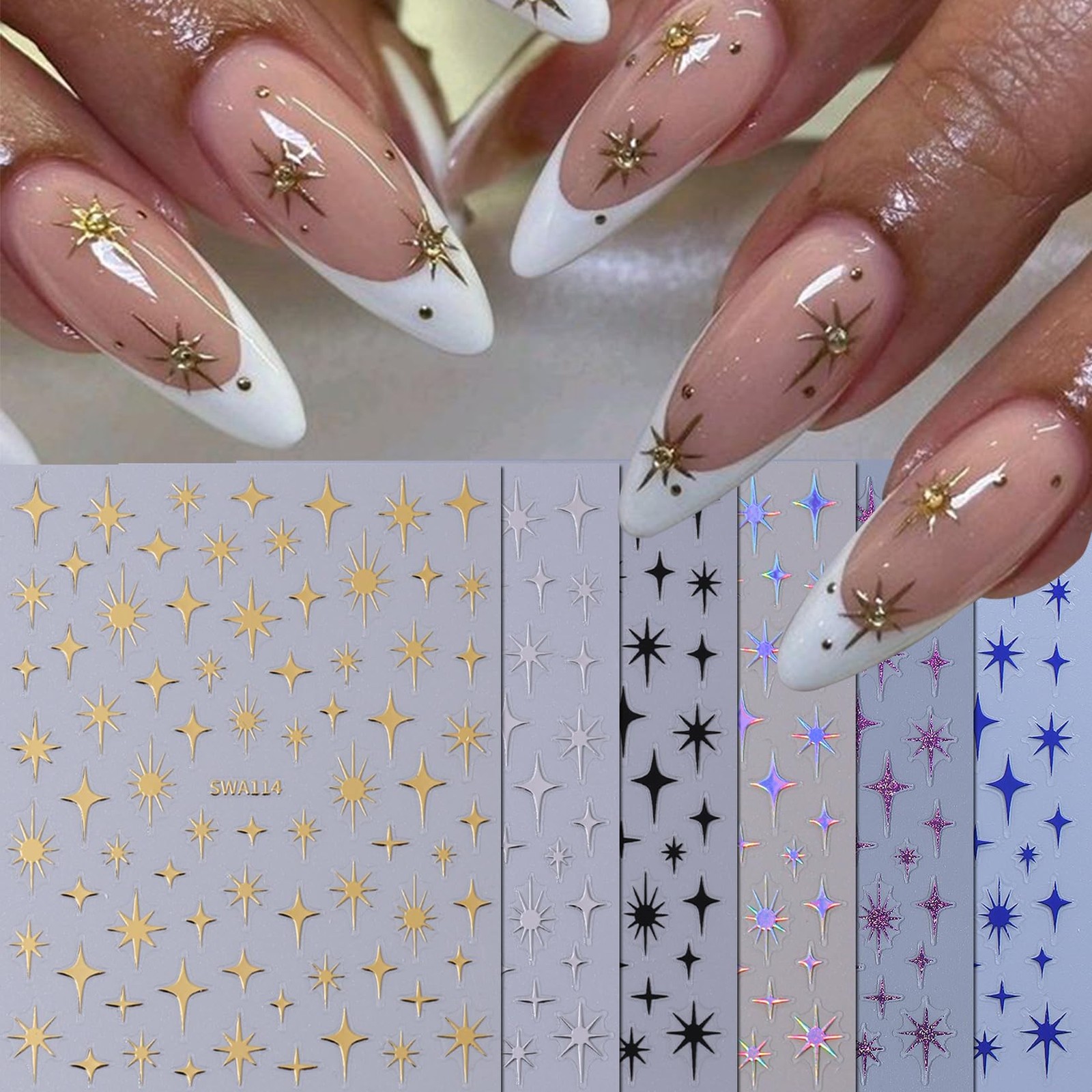 Bohemian Stickers for Nail Art 12PCS Boho Styles Decals Blue Colorful