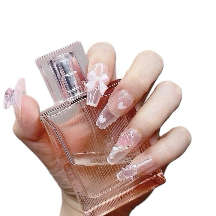 Press on Nails #076 Pink Ice – Elegant Design with Clear Finish