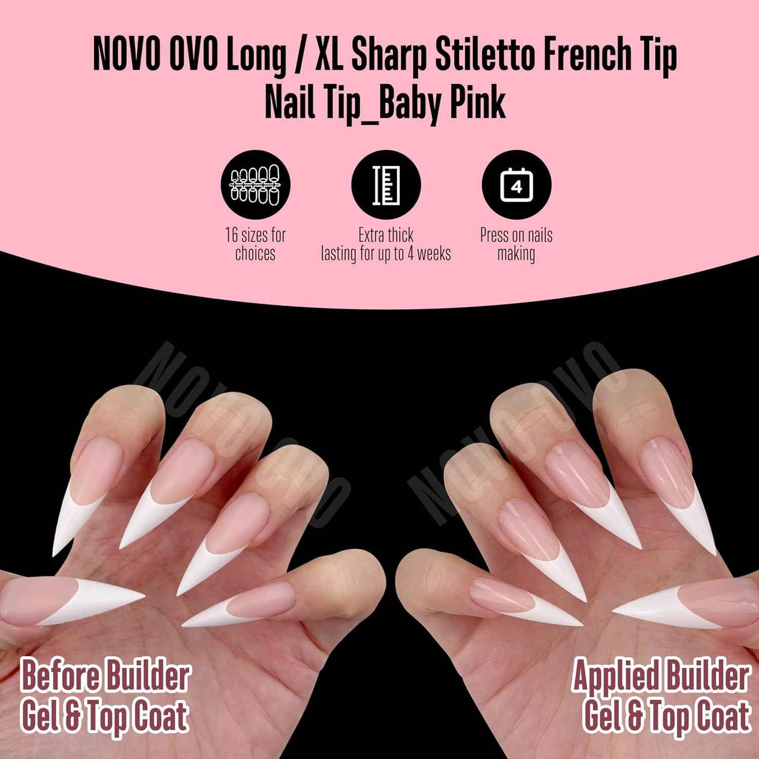 Long XL French Tip Stiletto Nails – Soft Gel – 16 Sizes