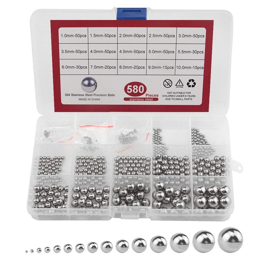 580Pcs 15Kinds 304 Stainless Steel Precision Chrome Steel Bearing Ball Assort…