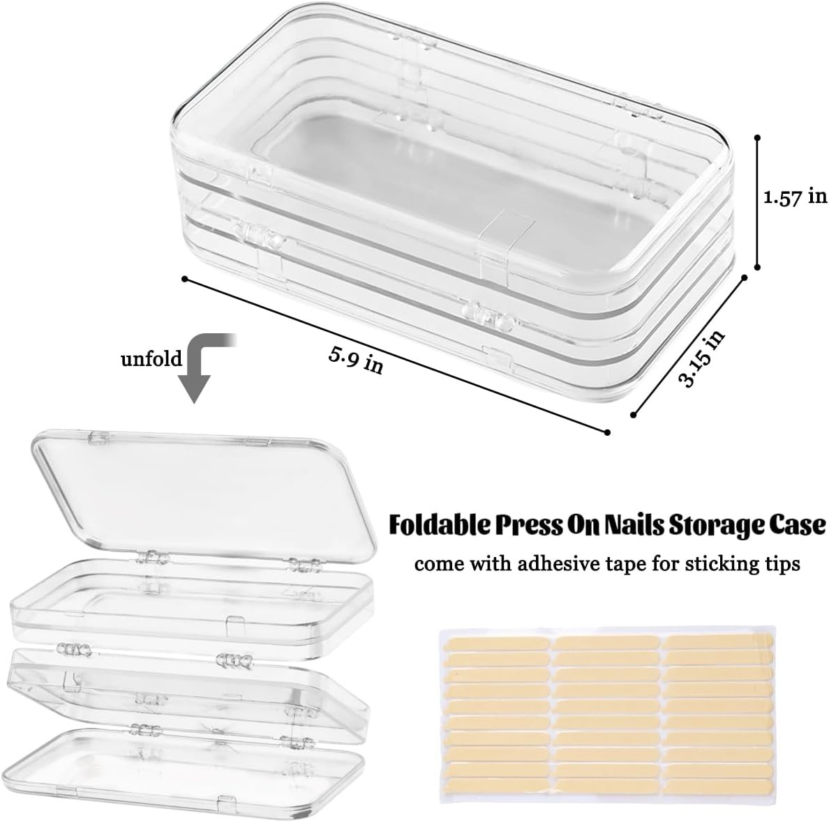 Press On Nail Organizer Case, Tri-Fold Clear Acrylic Empty Press On Nail Storage