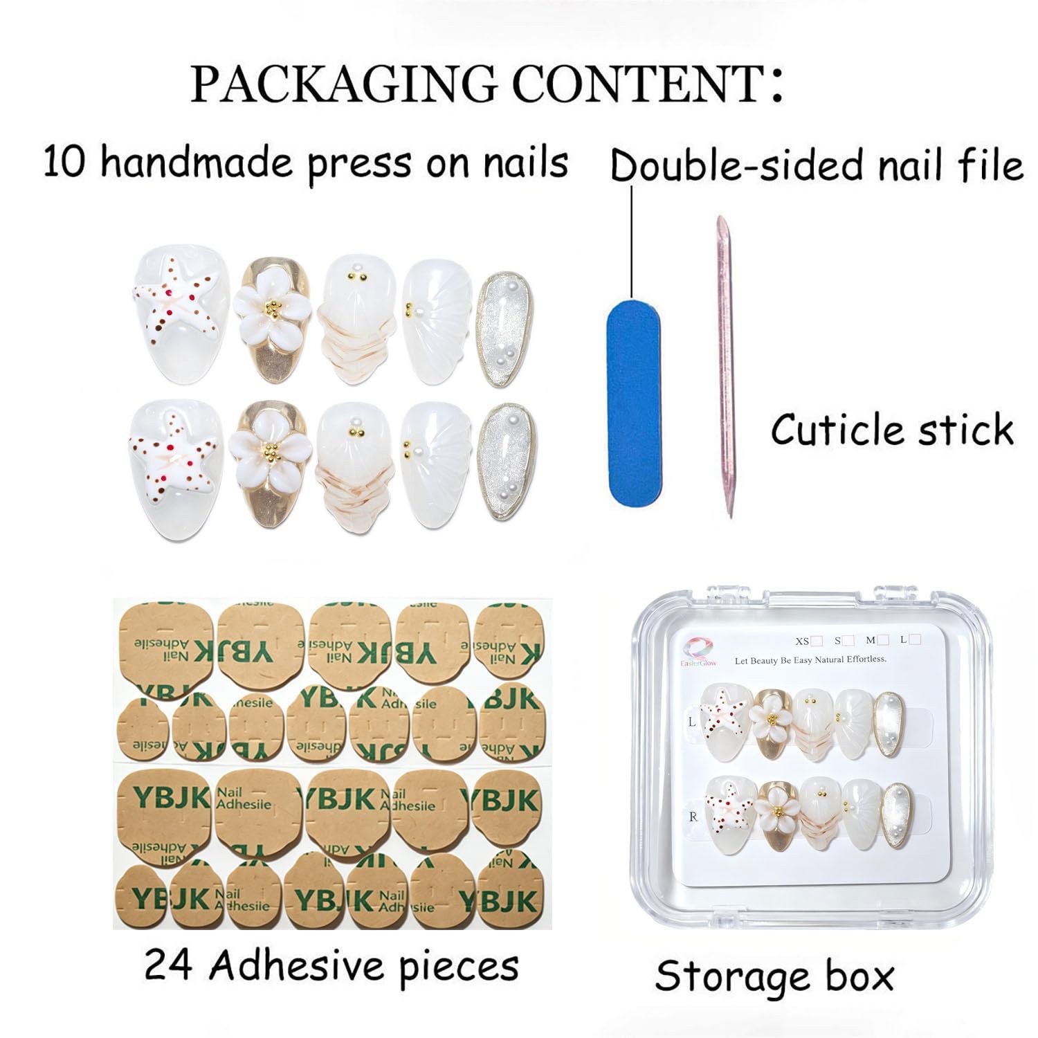 EasierGlow 10 Pcs Handmade Short Almond Press On Nails – Easy Apply and Remov…