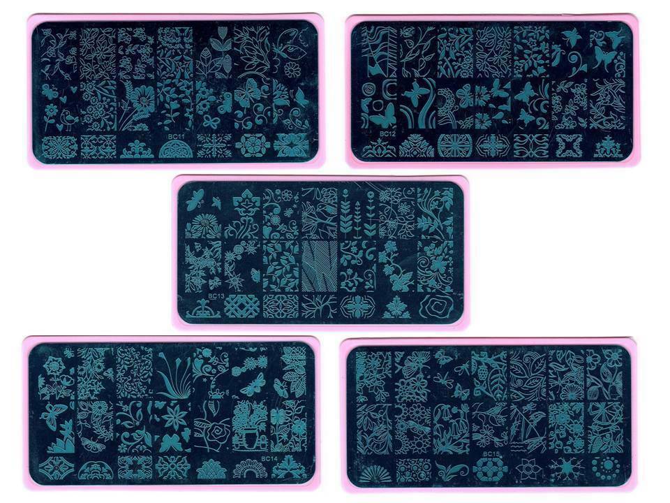 Nail Art Different Designs Stamping Image Plates with Pink Holder BC11 to BC15