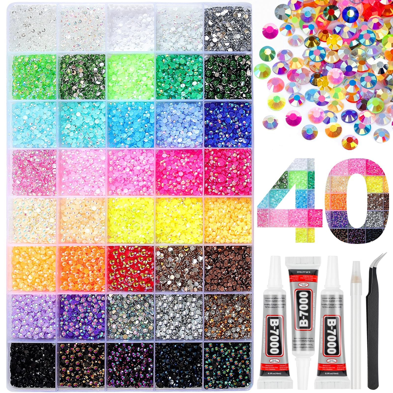 50000Pcs 40 Colors Resin Jelly Rhinestones for Bedazzling, 3mm Multicolor Fla…