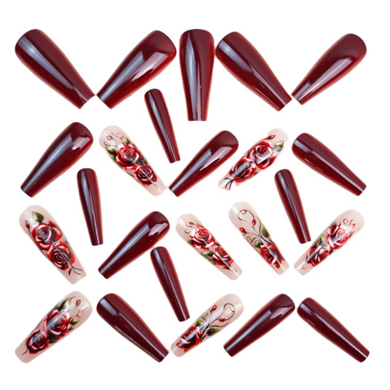 48 Valentine’s Day Rose Fake Nails – Removable Fake Nail Art, Suitable for Women