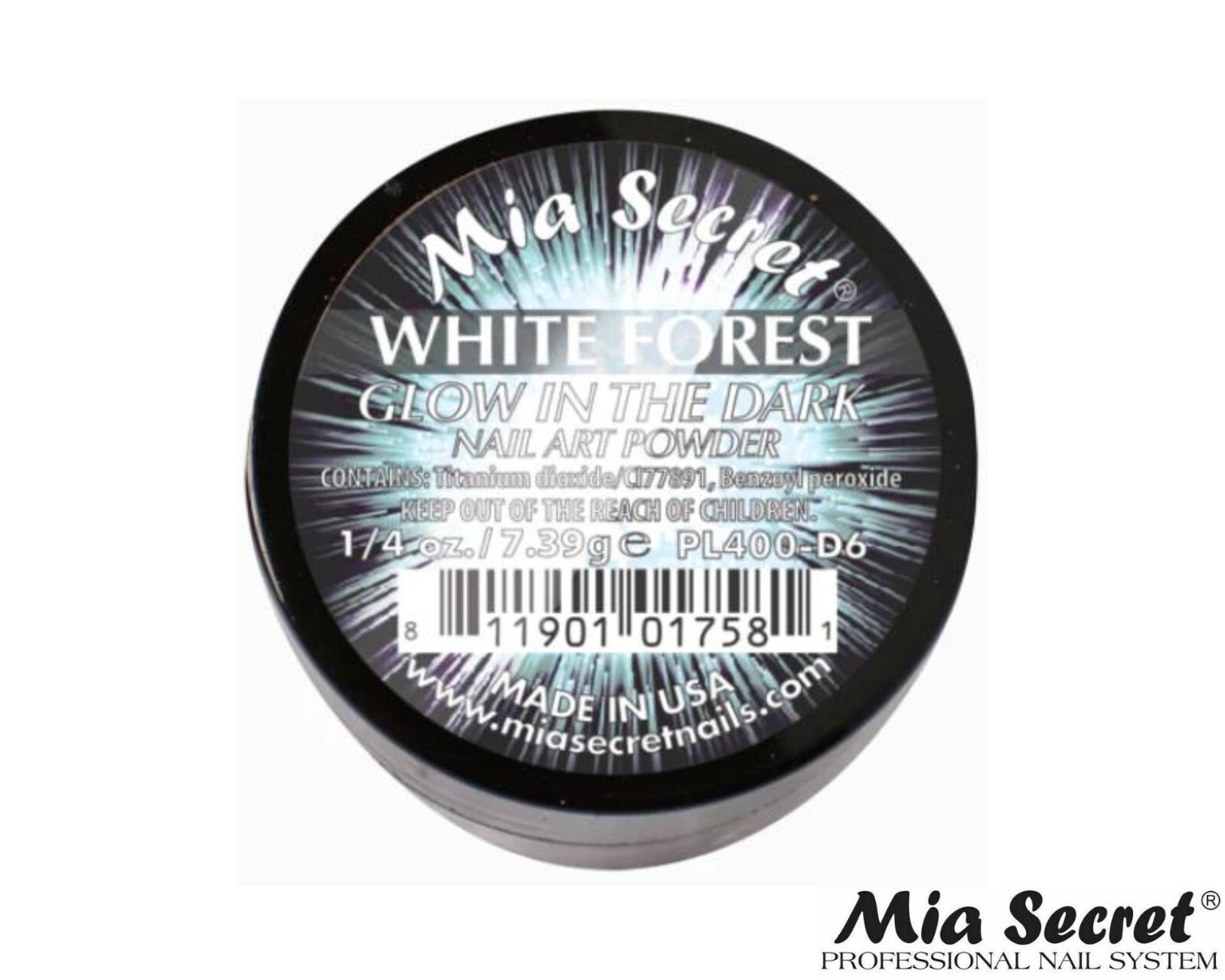 MIA SECRET Nail Art Powder 1/4oz- White Forest (GLOW IN THE DARK COLLECTION)