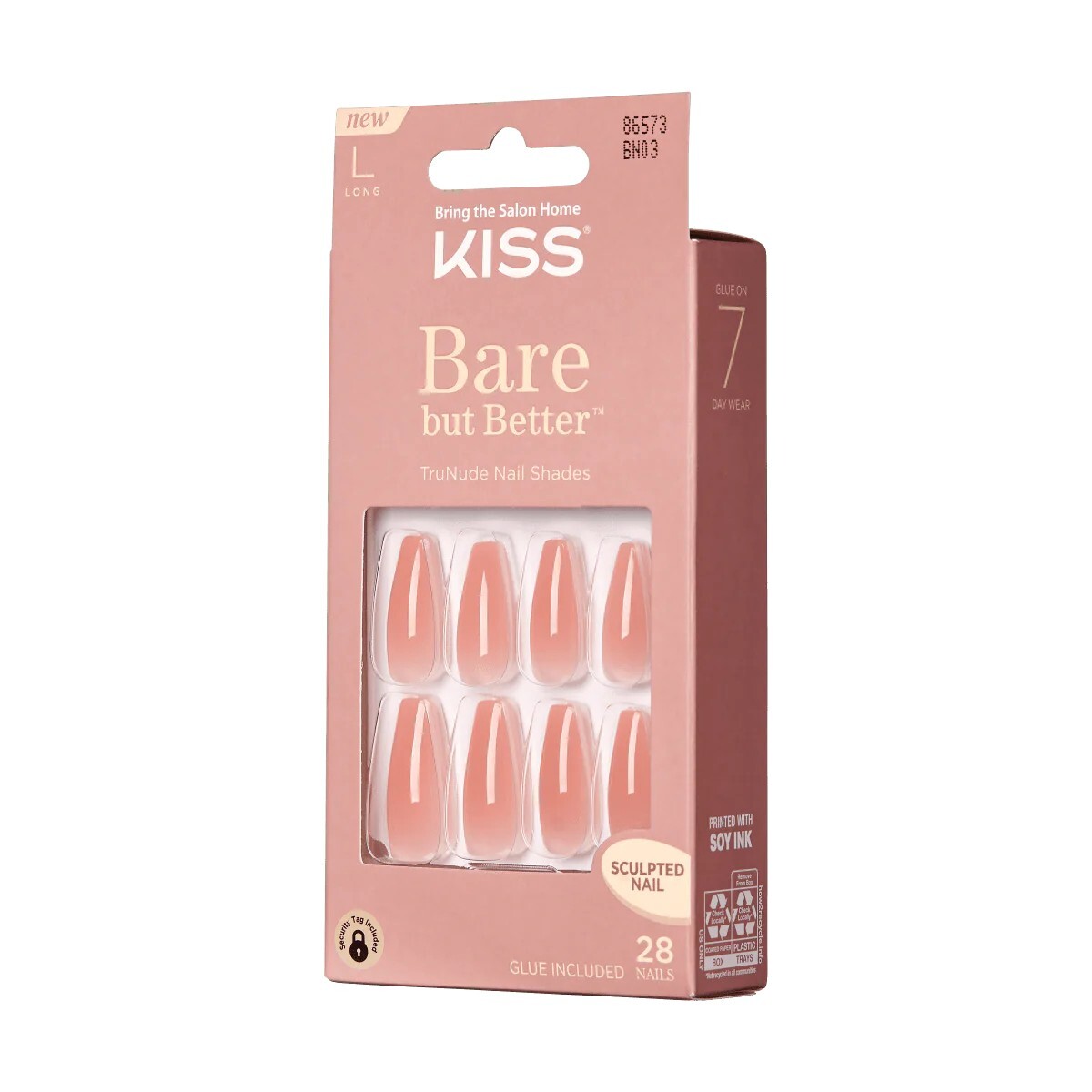 KISS BARE BUT BETTER TRU NUDE NAIL SHADES 28 NAILS (GLUE INCLUDED) #BN03
