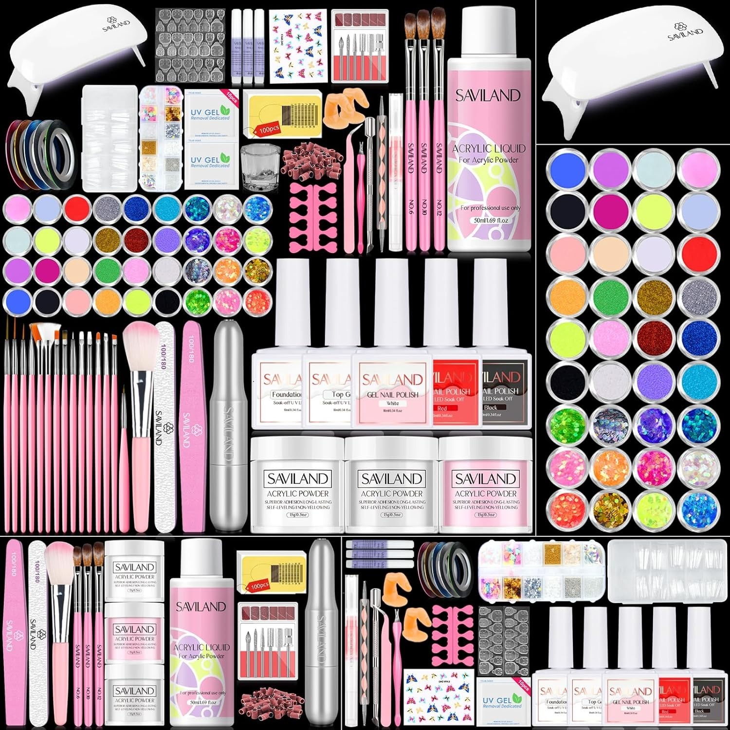 Saviland Acrylic Nail Kit: Complete Drill, UV Light & Tools for Home Nail Art