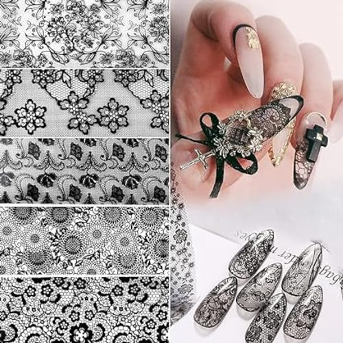 10 Sheets Black Lace Nail Art Foil Transfer Stickers Foils Nail Art Supplies