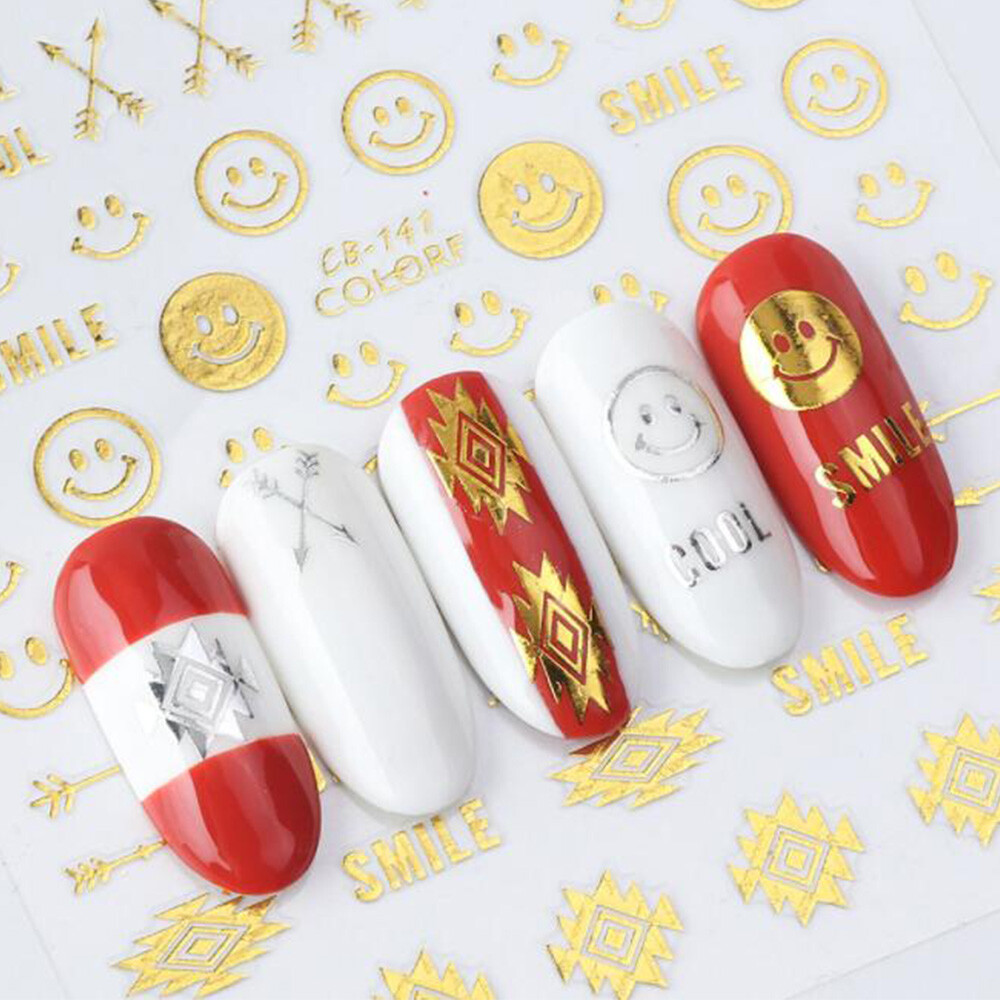 Fashion Shining Gold & Silver Pattern Nail Stickers Art Decals Decoration Women