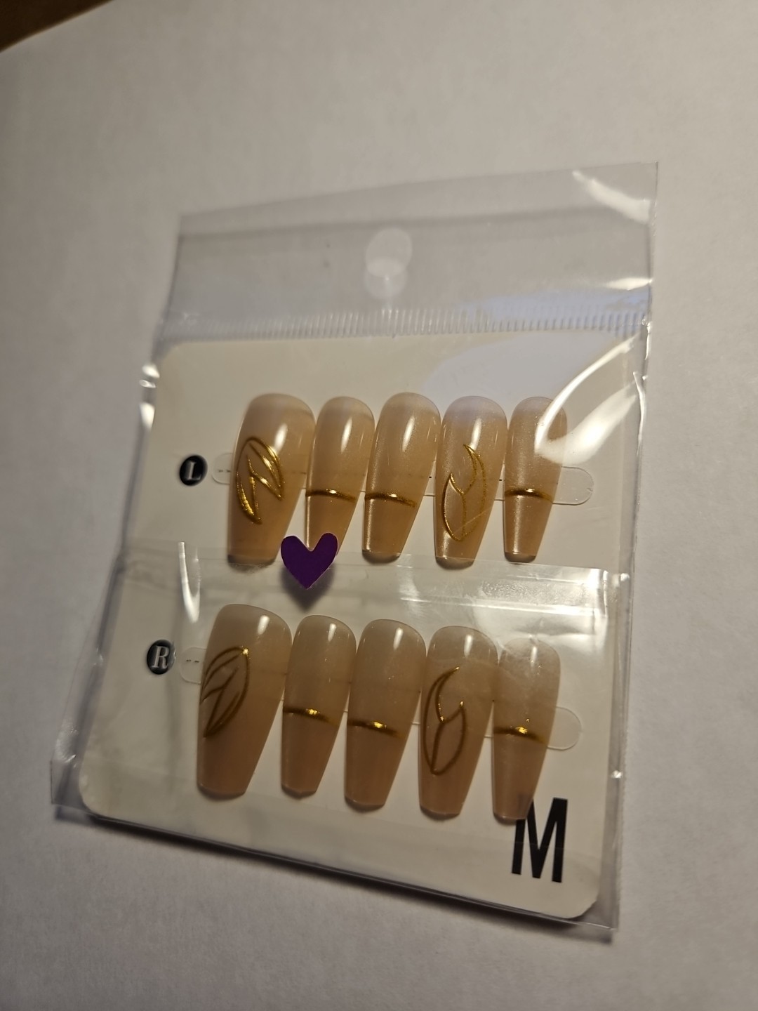 Press-On 10 2 Tone Pale White Brown Cat Eye Nails