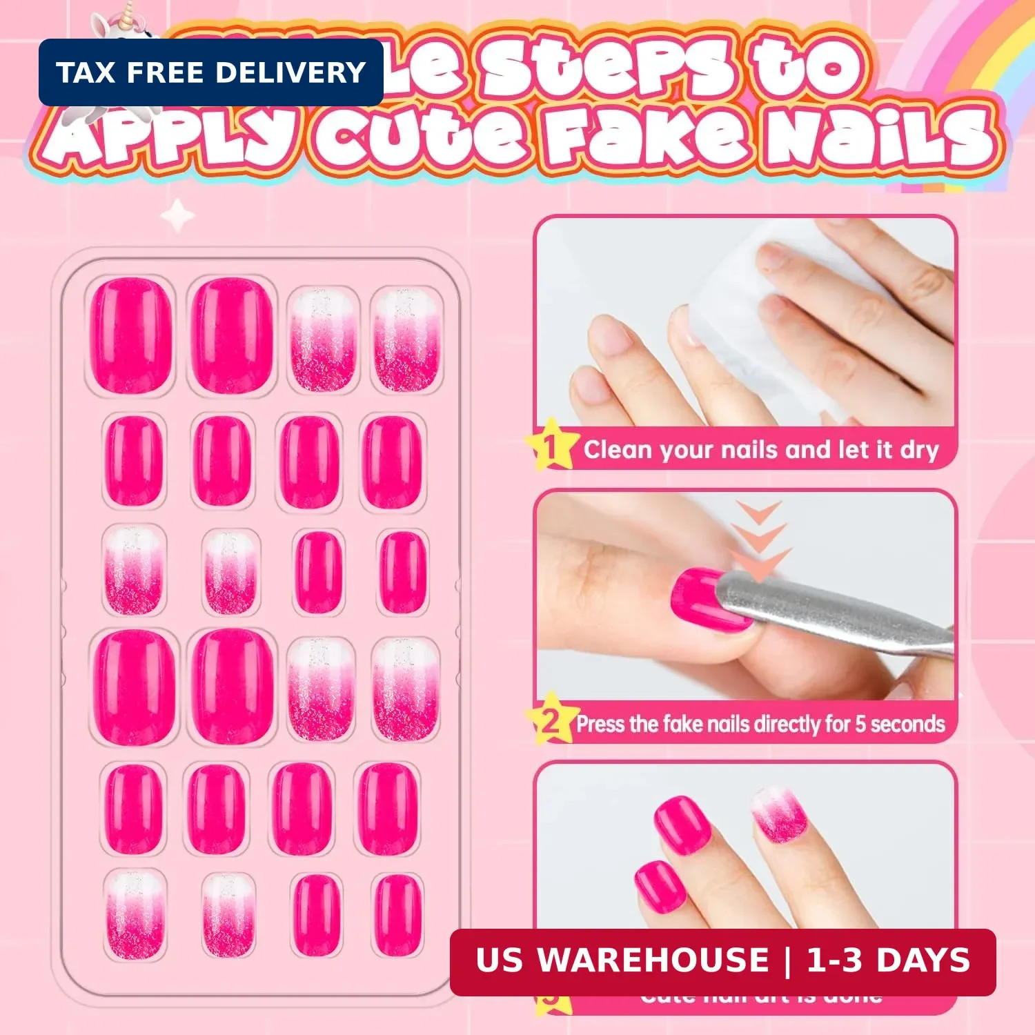 144 Pieces 6 Pack Kids Press on Nails Artificial Fake Nails for Kids Girls Pr…