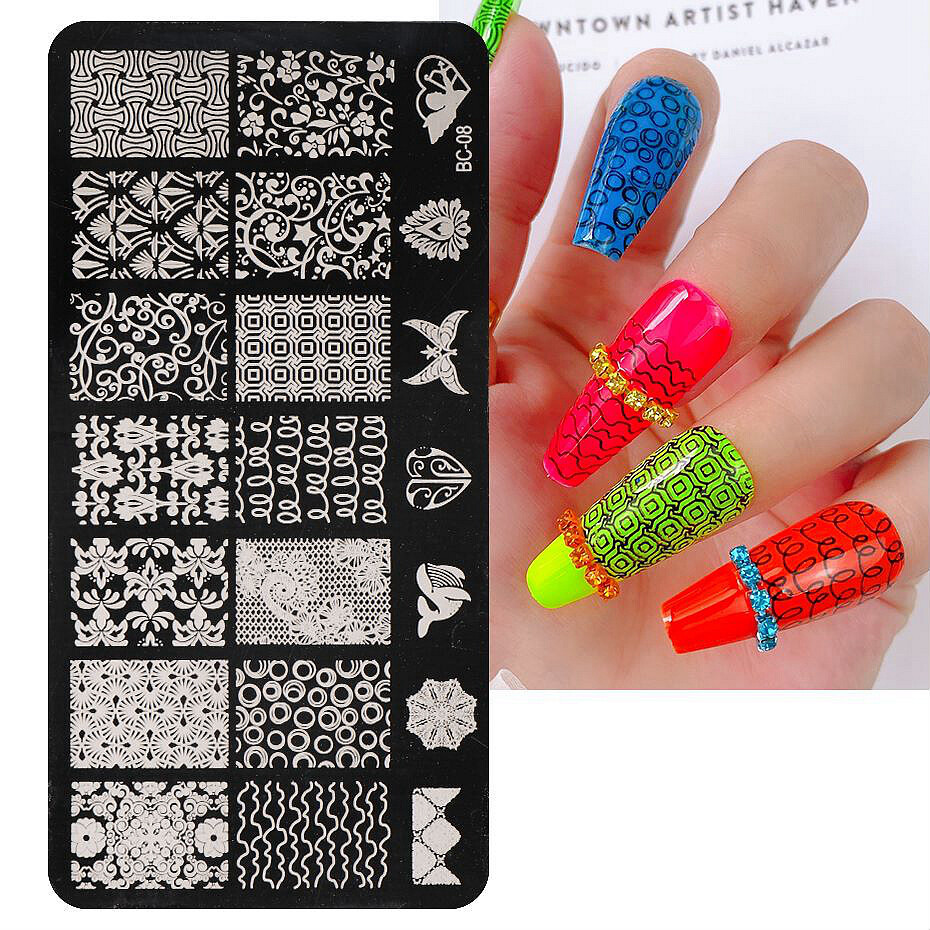 Mandala Floral Lace Pattern Metal Nail Stamping Plates Mesh Web Waves Lines