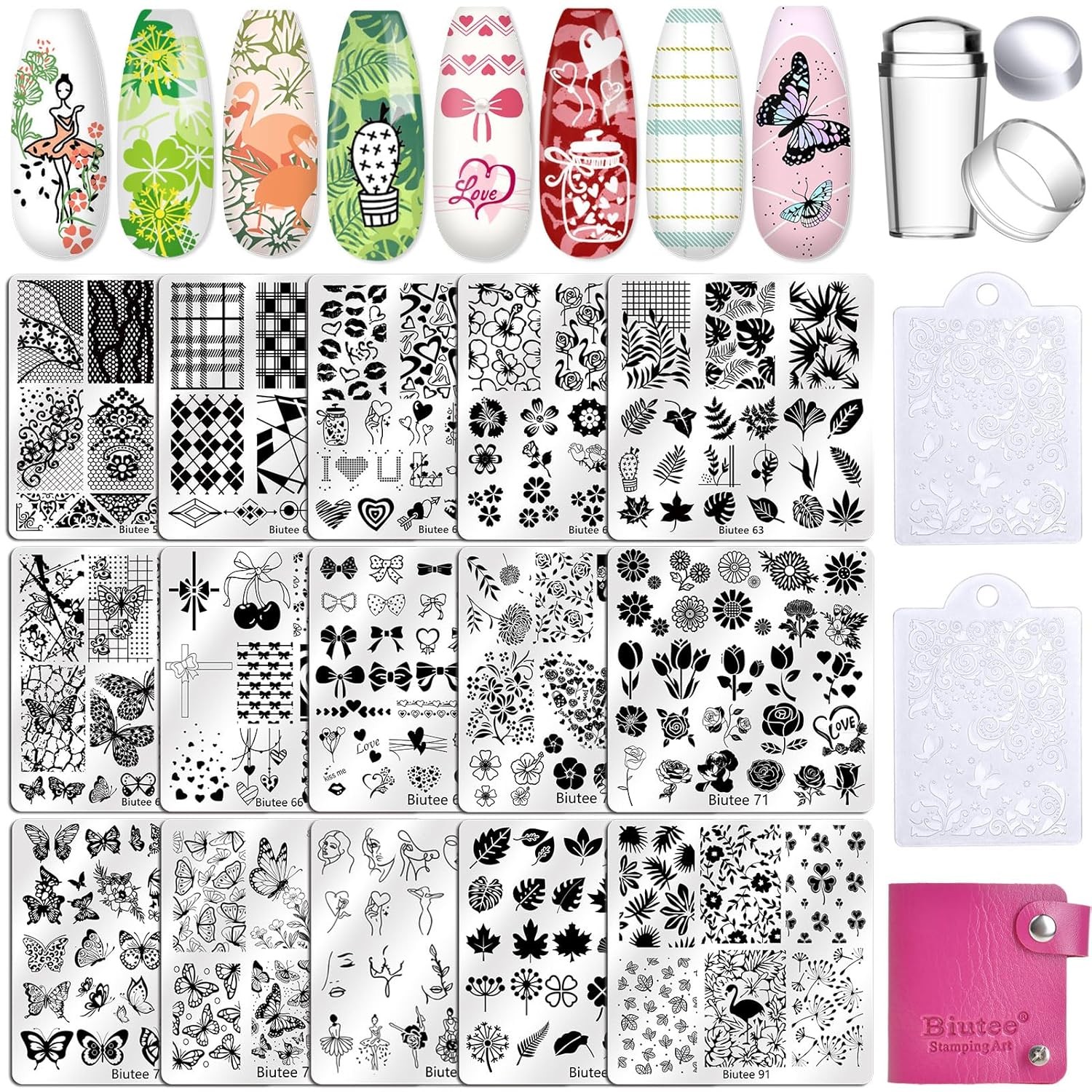 Nail Stamping Plates Set 15PCS Nail Art Stamping Kit Nail Stamp Tools Supplies