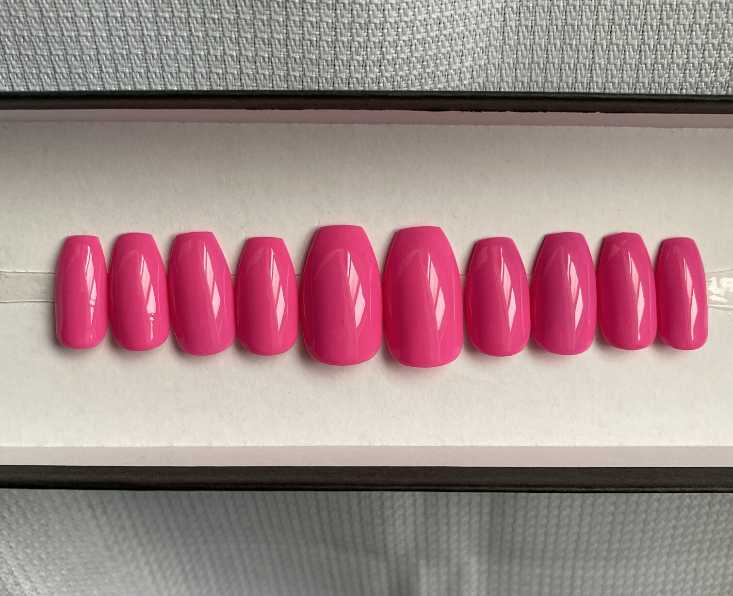 🔥 CUSTOM Gel Press On Nails, HOT PINK ,Coffin Short ,10p Set W/ kit NEW