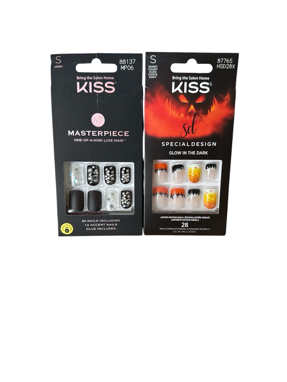Kiss Short Square Black Masterpiece & Halloween Glow in the Dark Press On Nails