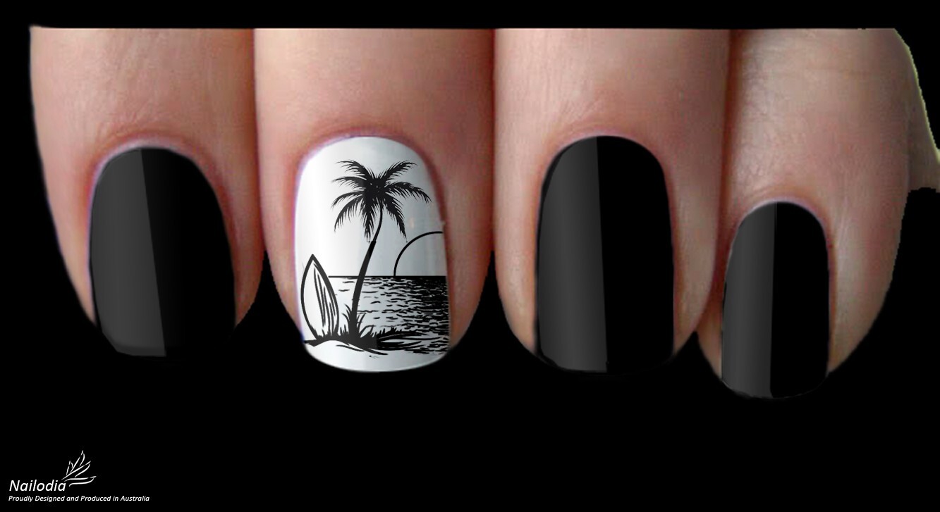 Tropical Sunset Palm Tree Beach Nail Art Decal Sticker Water Transfer Slider