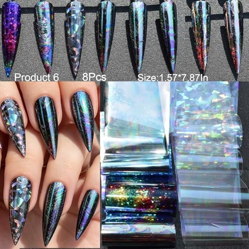 Sheets Nail Art Transfer Foil Stickers, 1.57×7.87In Flower Lace Holographic 58
