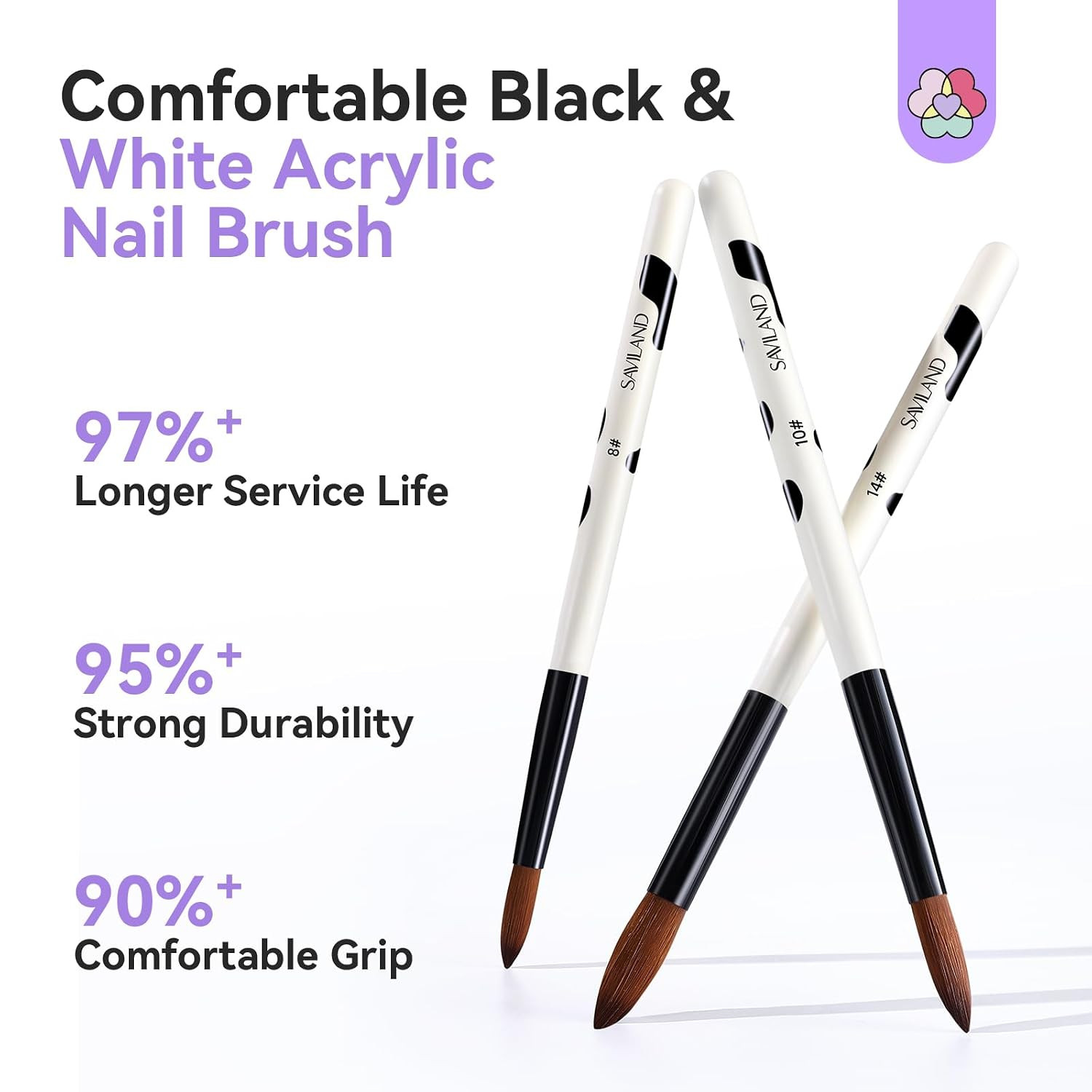 Saviland 3Pcs Acrylic Nail Brush Set, Size 8/10/14 Kolinsky Acrylic Nail Brushes