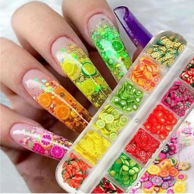 12 Small Latticel Crystal Mash Clay Strip Flowers Fruit Slices Nail Craft Making
