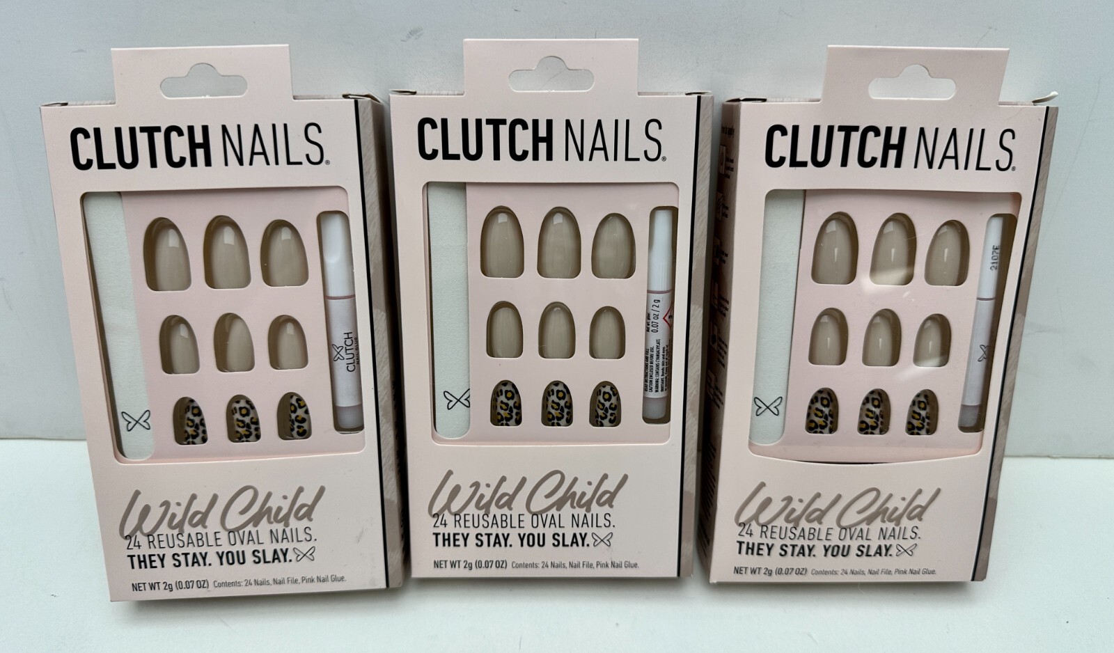 x3 Clutch Nails, Wild Child, 24 Reusable Oval, Glue-On Nails Wild Child OVL118