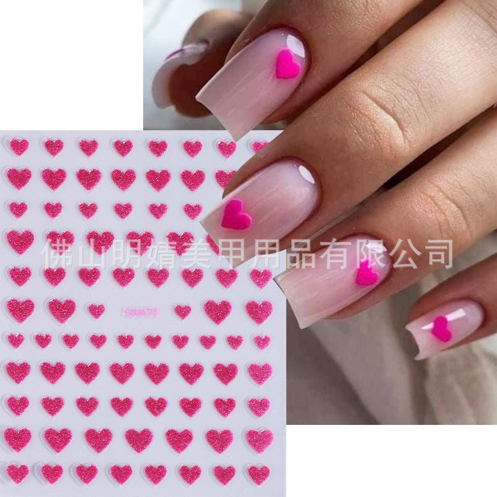 3 Sheets Nail Art Sticker Glitter Heart Valentine Decals Manicure DIY Peel NH28