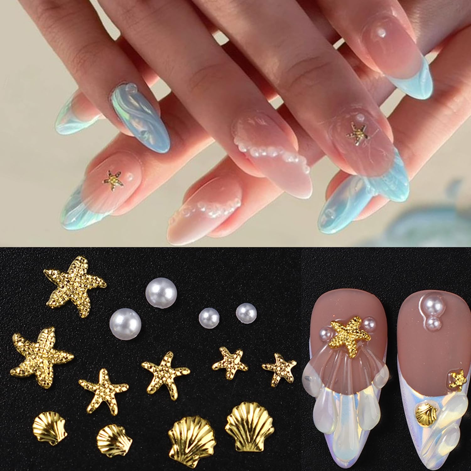 100Pcs Starfish Nail Charms and Gems Summer Ocean Style Nail Art Charms Alloy…