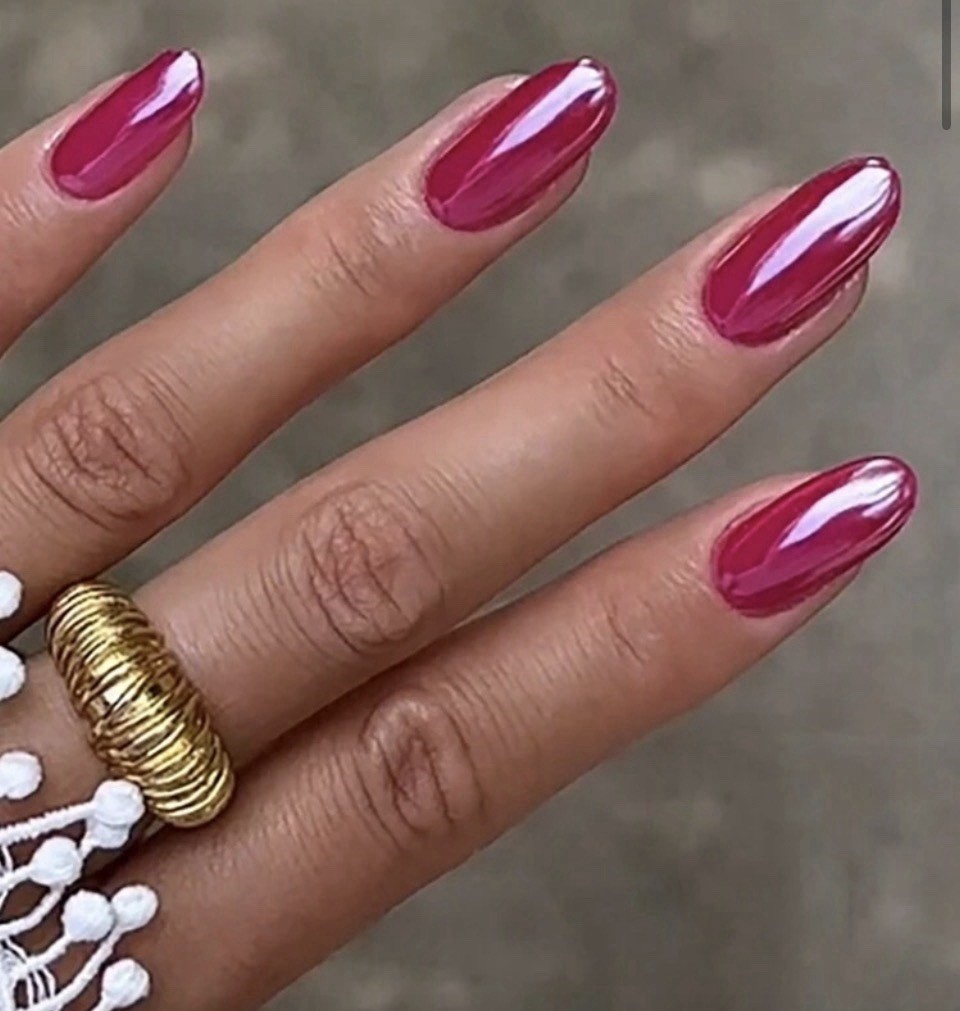 Bright Pink Fuchsia Metallic Almond Nail Kit | 24-Piece Press-On Nails | New