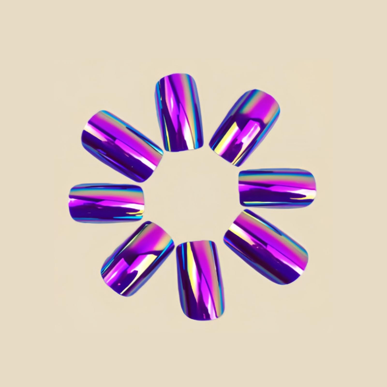 Press on Nails Medium Square Fake Nails Metallic Mirror Rose Purple Chrome