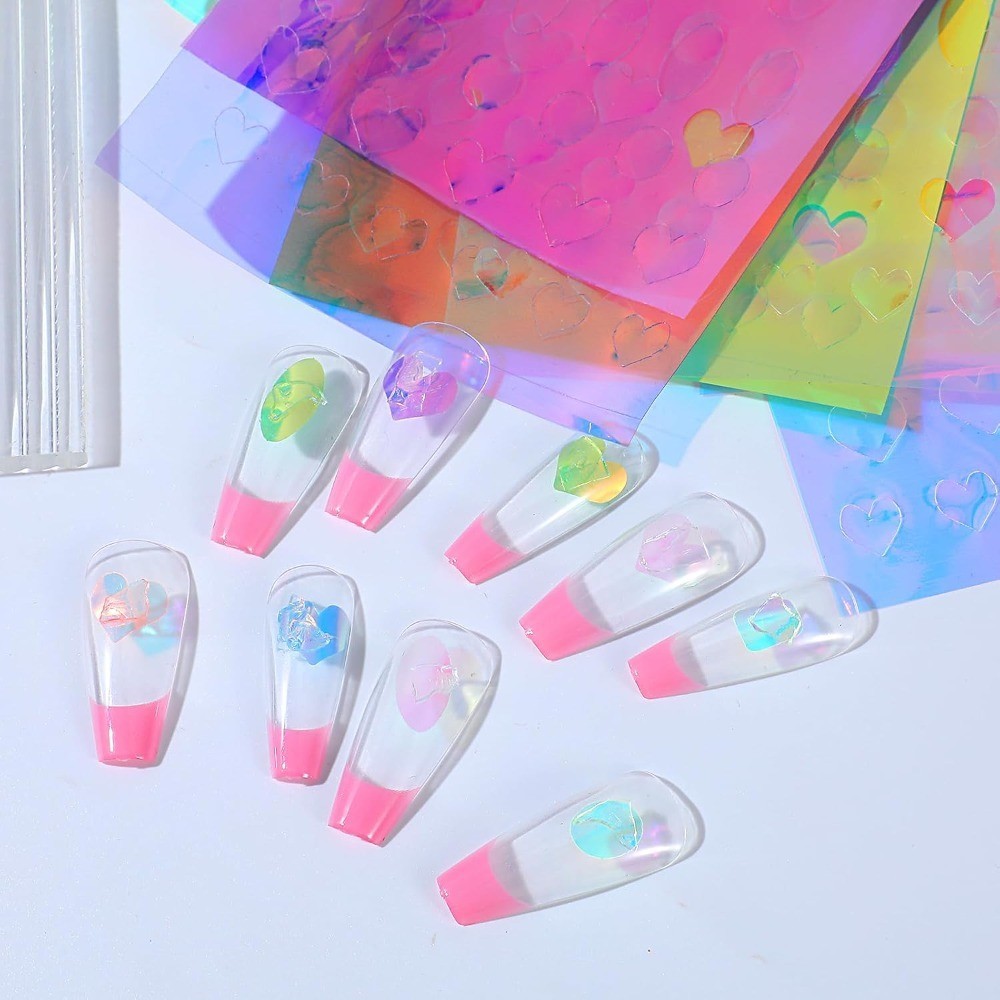 Aurora Nail Foil Stickers Laser Holographic Nail Art Decals Iridescent Glass