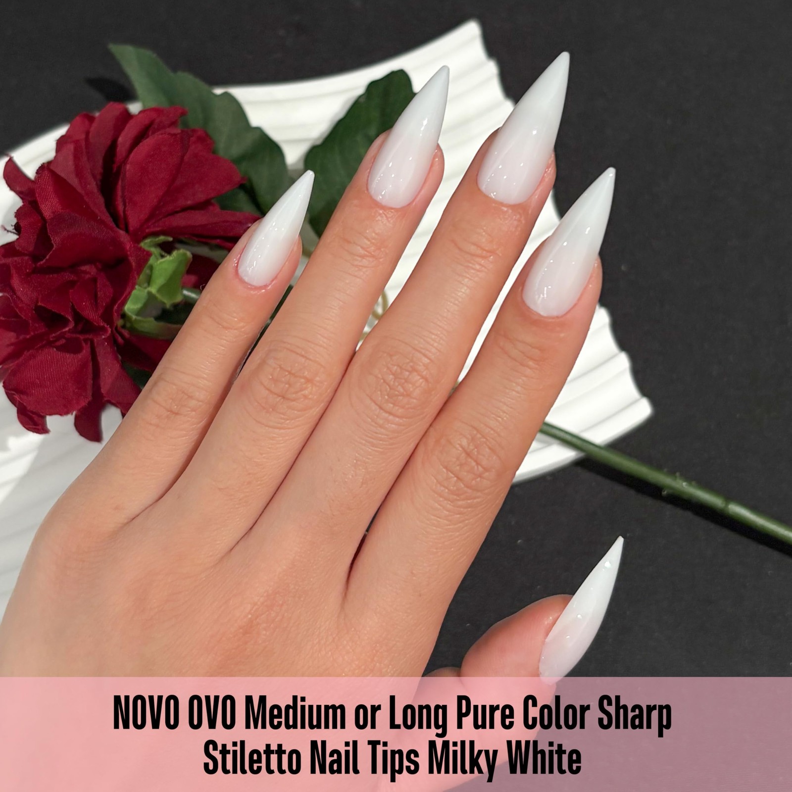 Novo Ovo Medium Long Stiletto Nail Tips White – Pure Color Sharp Pointed Soft