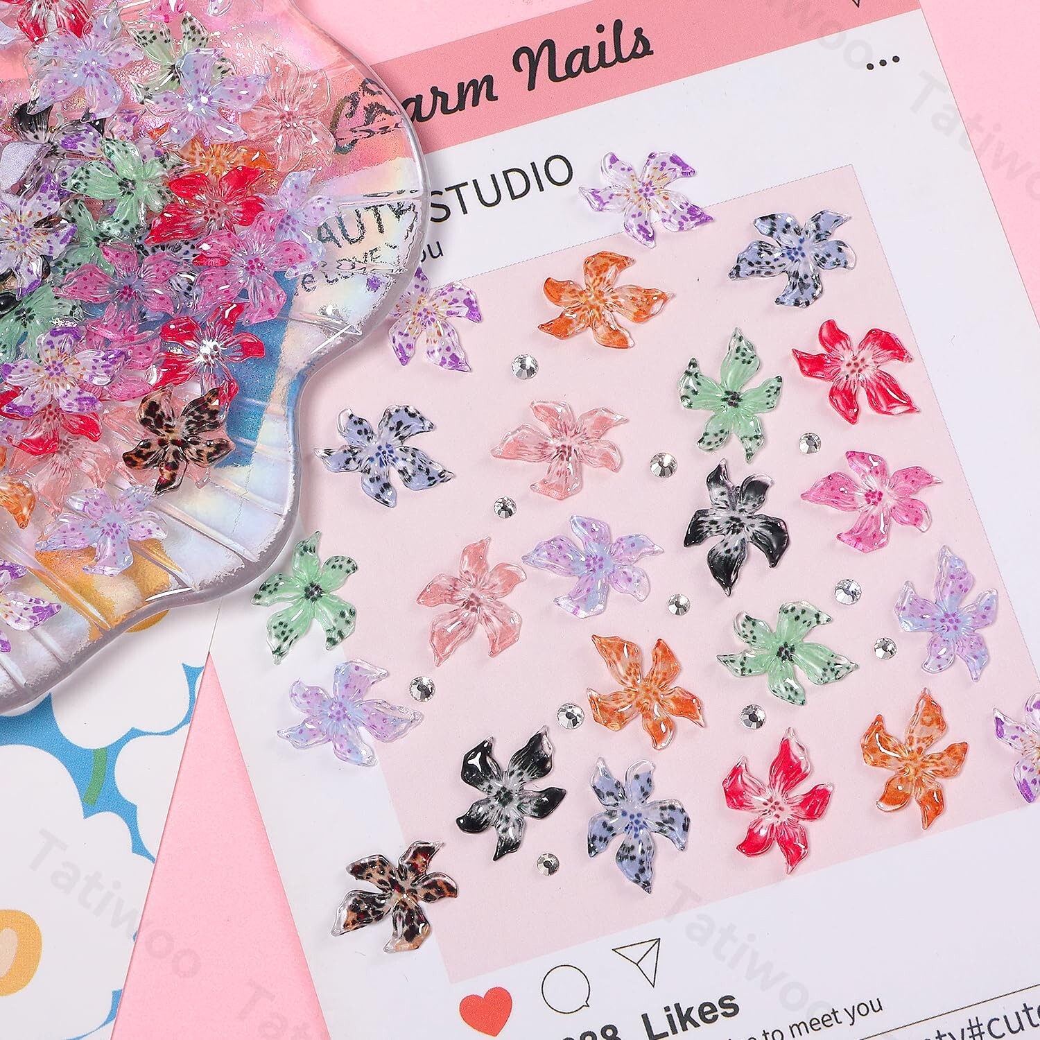 100Pcs Flower Nail Charms 3D Hawaii Flower Nails Color Soft Hibiscus Floral Art