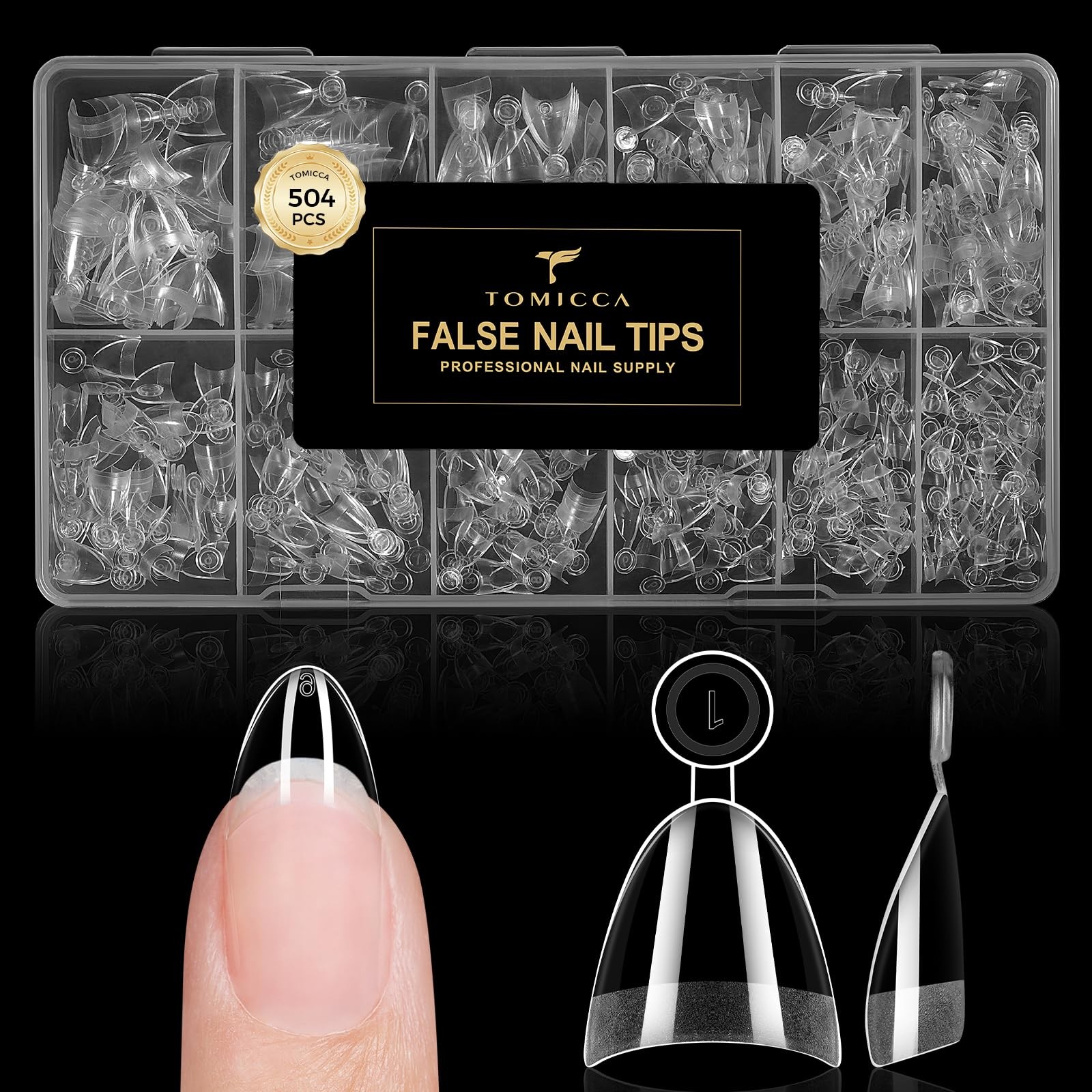 TOMICCA 504pc Short Almond Nail Tips 12 Sizes