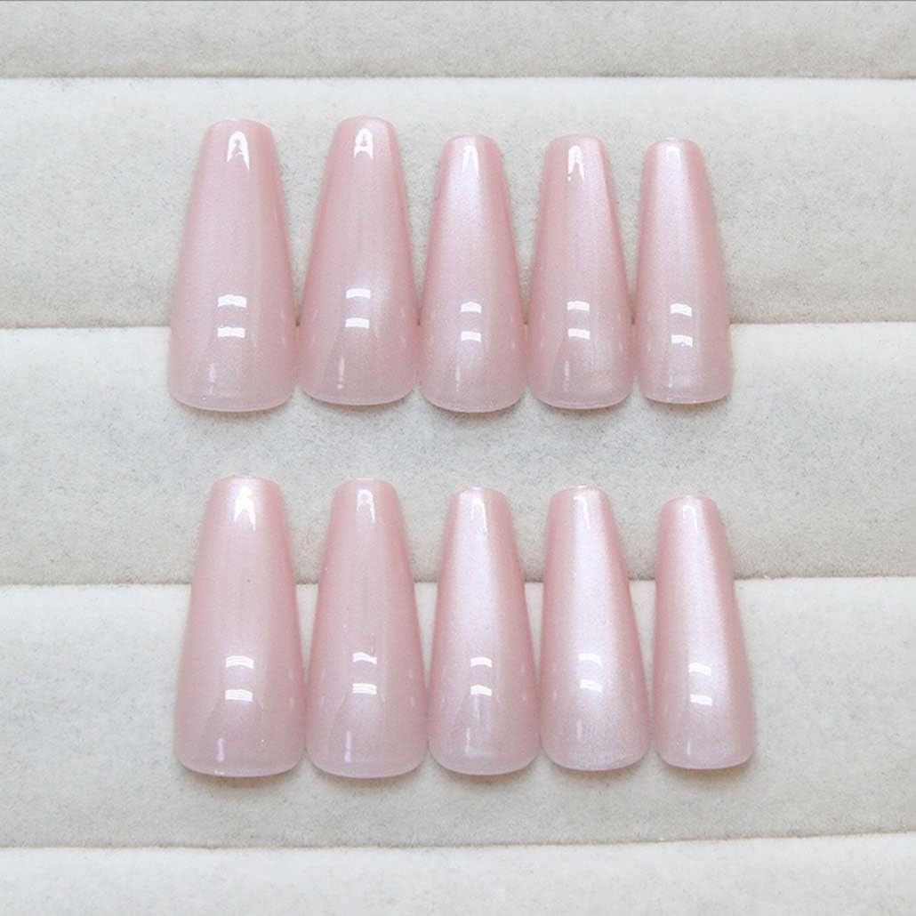 Foccna Press on Nails Long Pink Fake Coffin Bling 24 Piece Set,