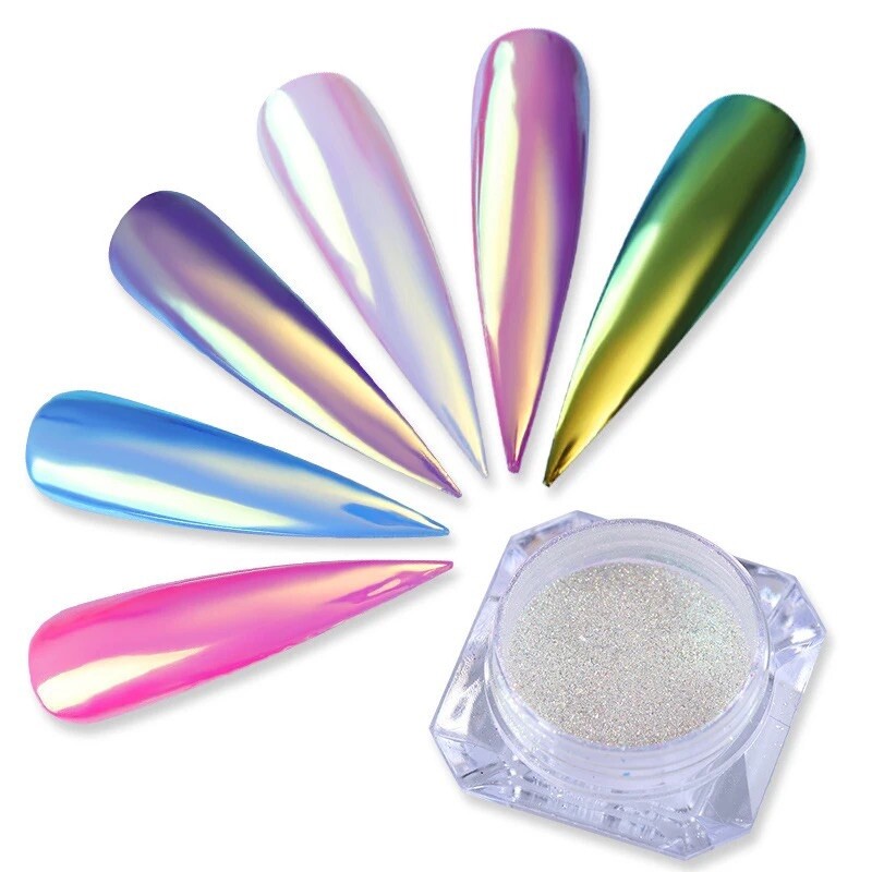 Rainbow Nail Chrome Powder Aurora Effect Mirror Unicorn Shiny Iridescent Pigment