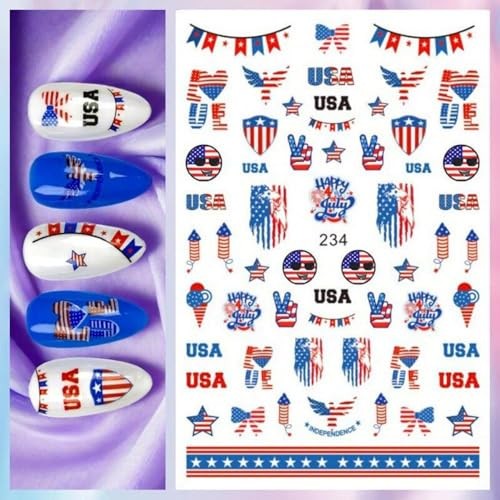 4th of July Nail Stickers Independence Day Nail Decals Self-Adhesive Color-12