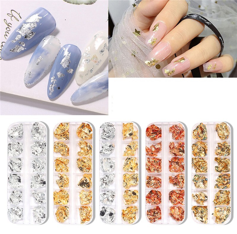 12 Grids Nail Glitter Flakes Aluminum Foil Paper Sticker For Nails Decoration