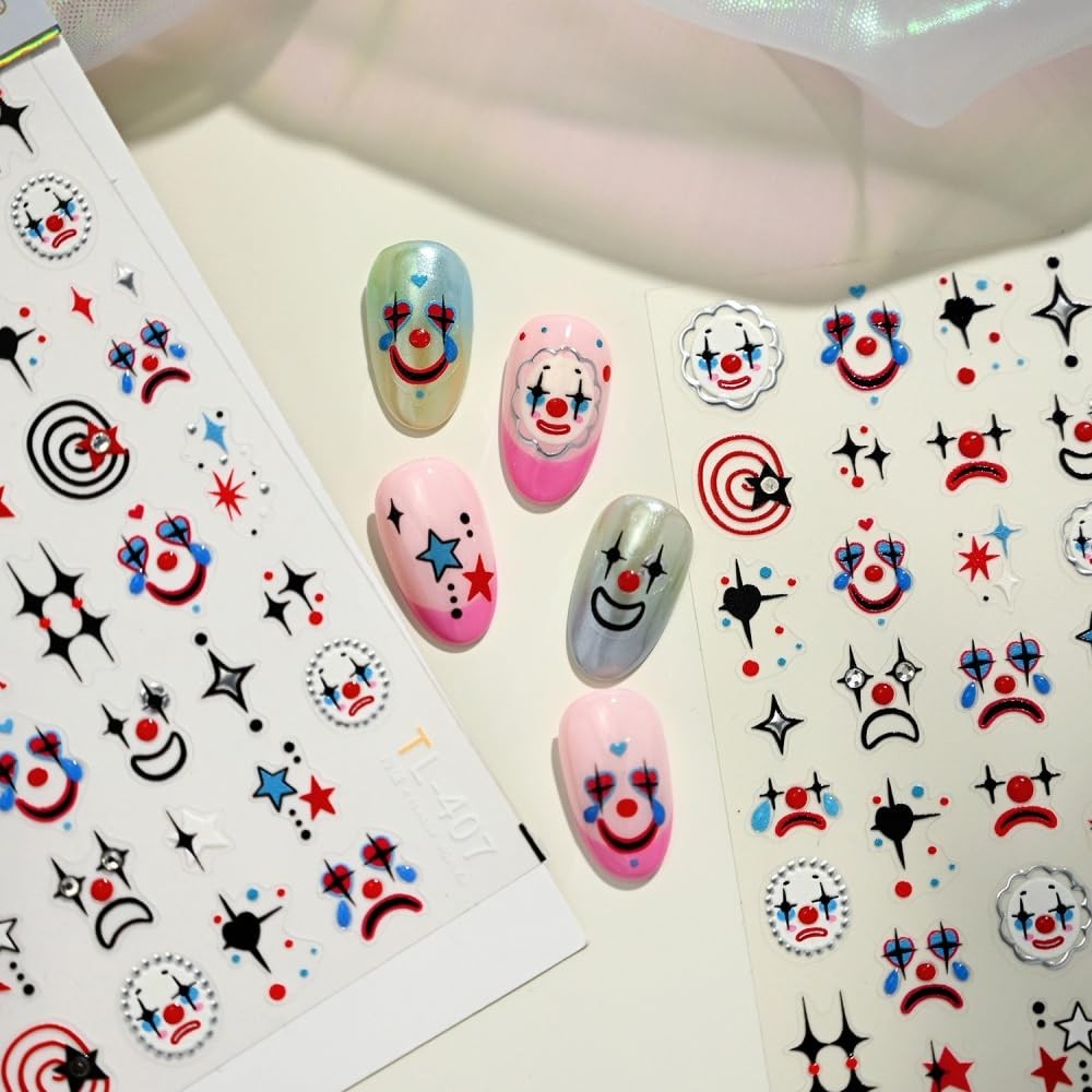 Halloween Nail Stickers 5D Embossed Clown Nail Art Stickers 3D Self Adhesive …