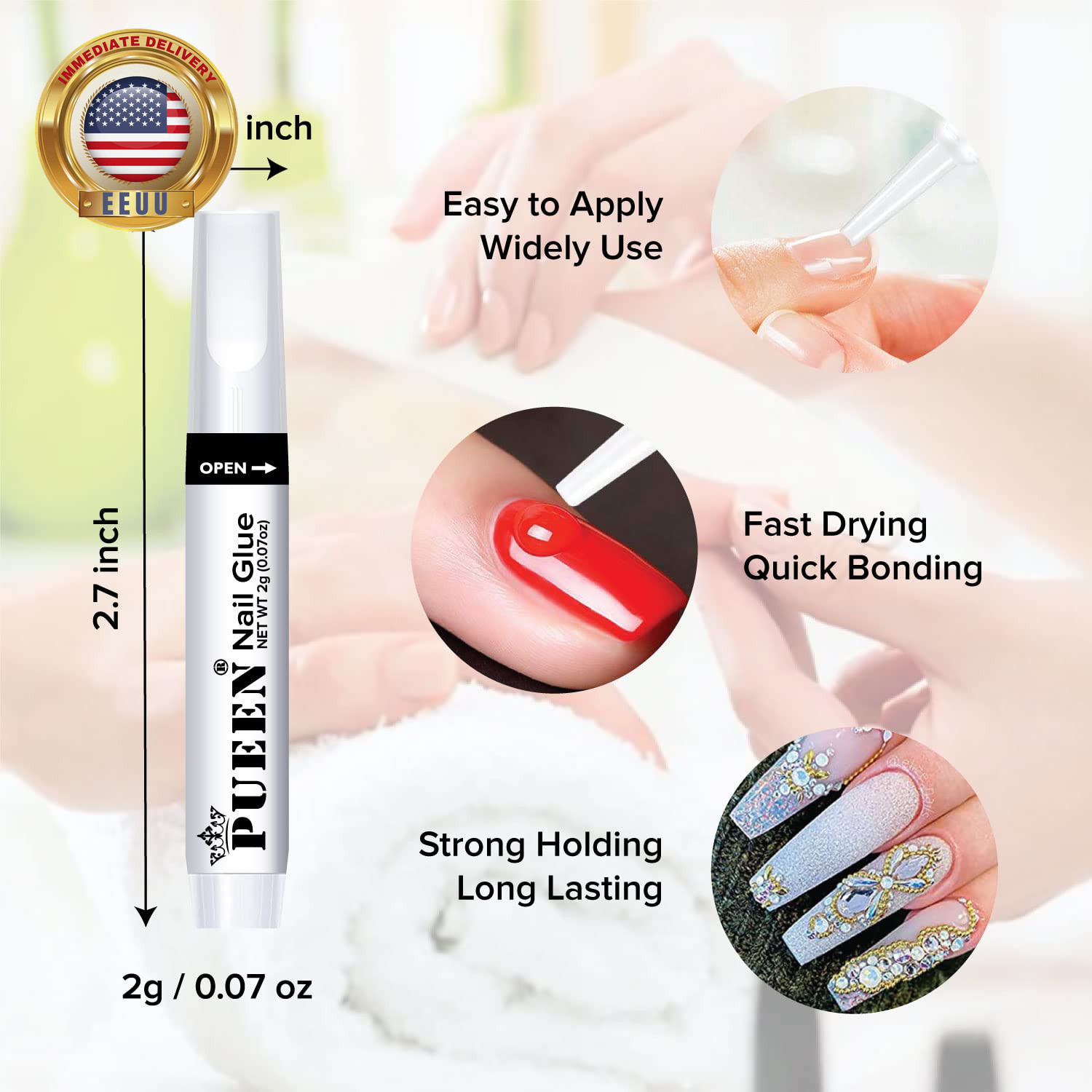 Nail Glue for Acrylic Nails and Nail Decorations, Long Lasting Professional Supe