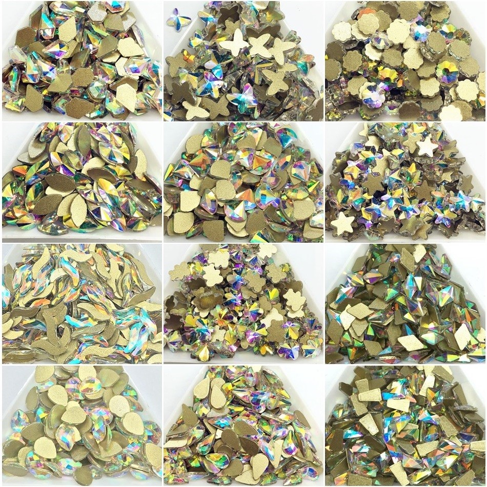 Top Multi-Shape Czech Crystal AB Flatback Nail Art Rhinestone 3D Tips Decoration