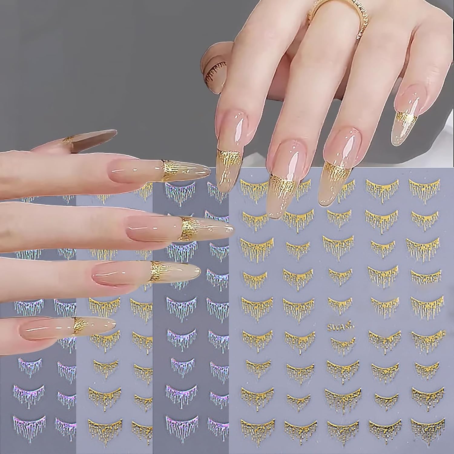 4 Sheets French Nail Art Stickers, Self – Adhesive 3D French Stripes Line Nail