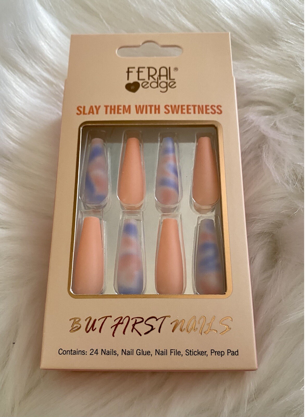 Feral Edge “Tie Dye” Press-on Glue-on Black Long Coffin Nails 24 pieces