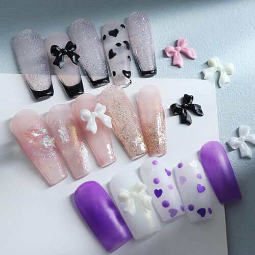 3D Bow Nail Charms, 6 Colors 3D Acrylic Colorful Bow-Knot Nail Art Pink-Bow