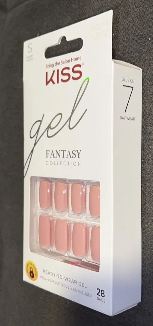Kiss Nails Gel Look Fantasy Press Glue Manicure Short Length 28 CT Pink Smooth