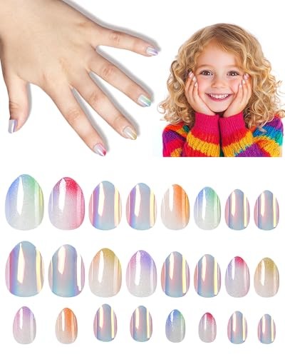 Cute Press on Nails for Kids,Girls Trendy Stuff Fake Nail Kit for Multicolor