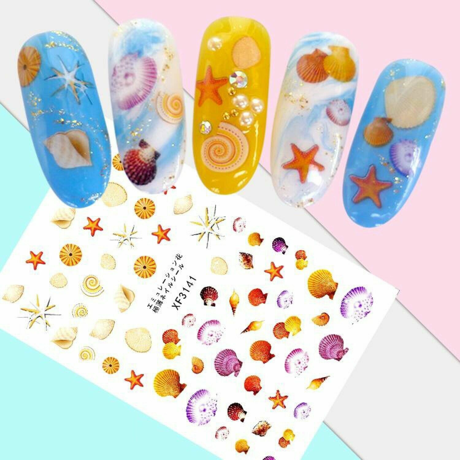 Nail Art 3D Stickers Design Decoration Tips Self Adhesive Sea Shells XF3141